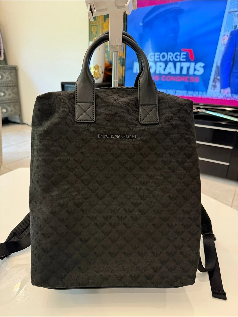 Emporio Armani Black Quilted Logo Backpack Tote